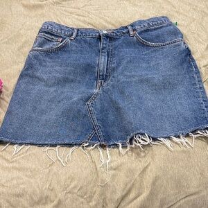 Zara Blue Denim Skirt with Frayed Edge